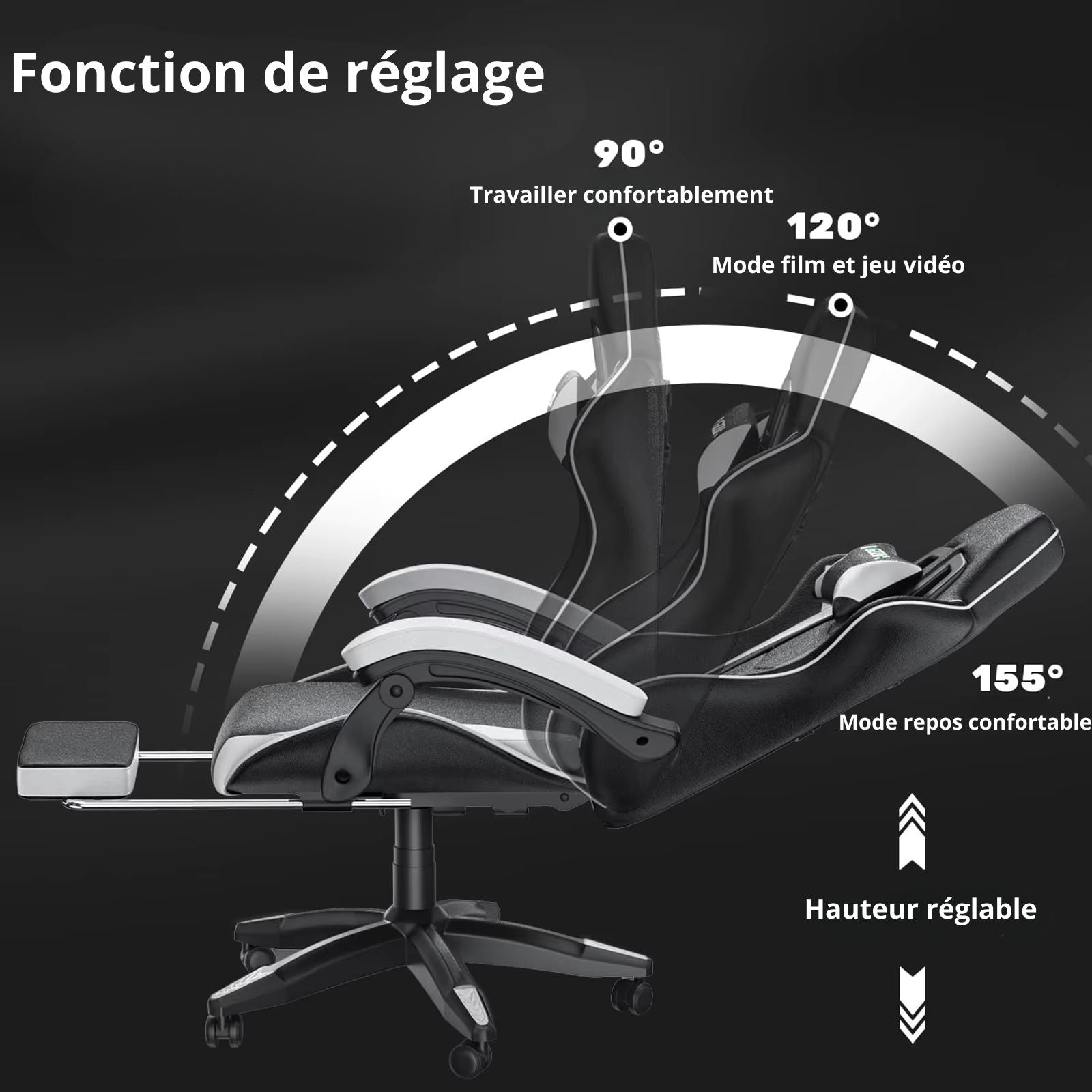 Chaise De Bureau Ergonomique gamer Blanc / Noir/ Rouge/ Bleu