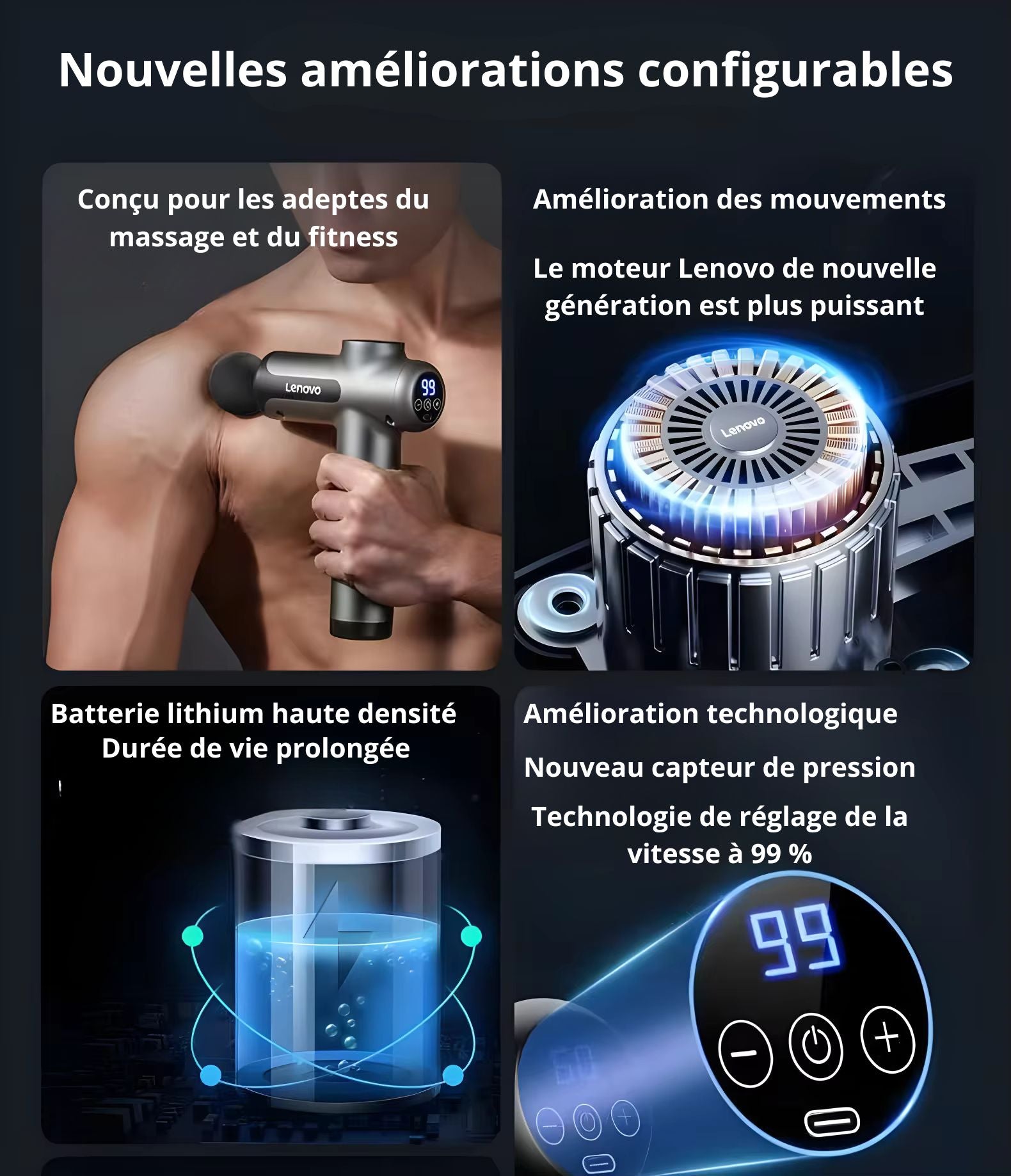 Pistolet De Massage Musculaire 1 Tête Bleu Ou Gris