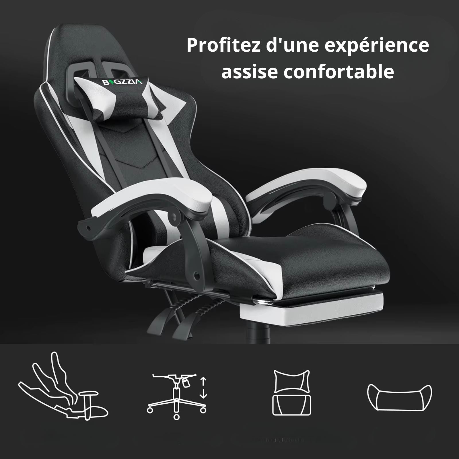 Chaise De Bureau Ergonomique gamer Blanc / Noir/ Rouge/ Bleu