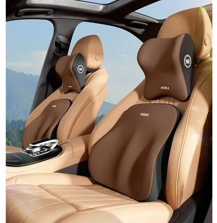 Ensemble Coussin Lombaire Et Appui-Tête Noir/ Marron/ Gris