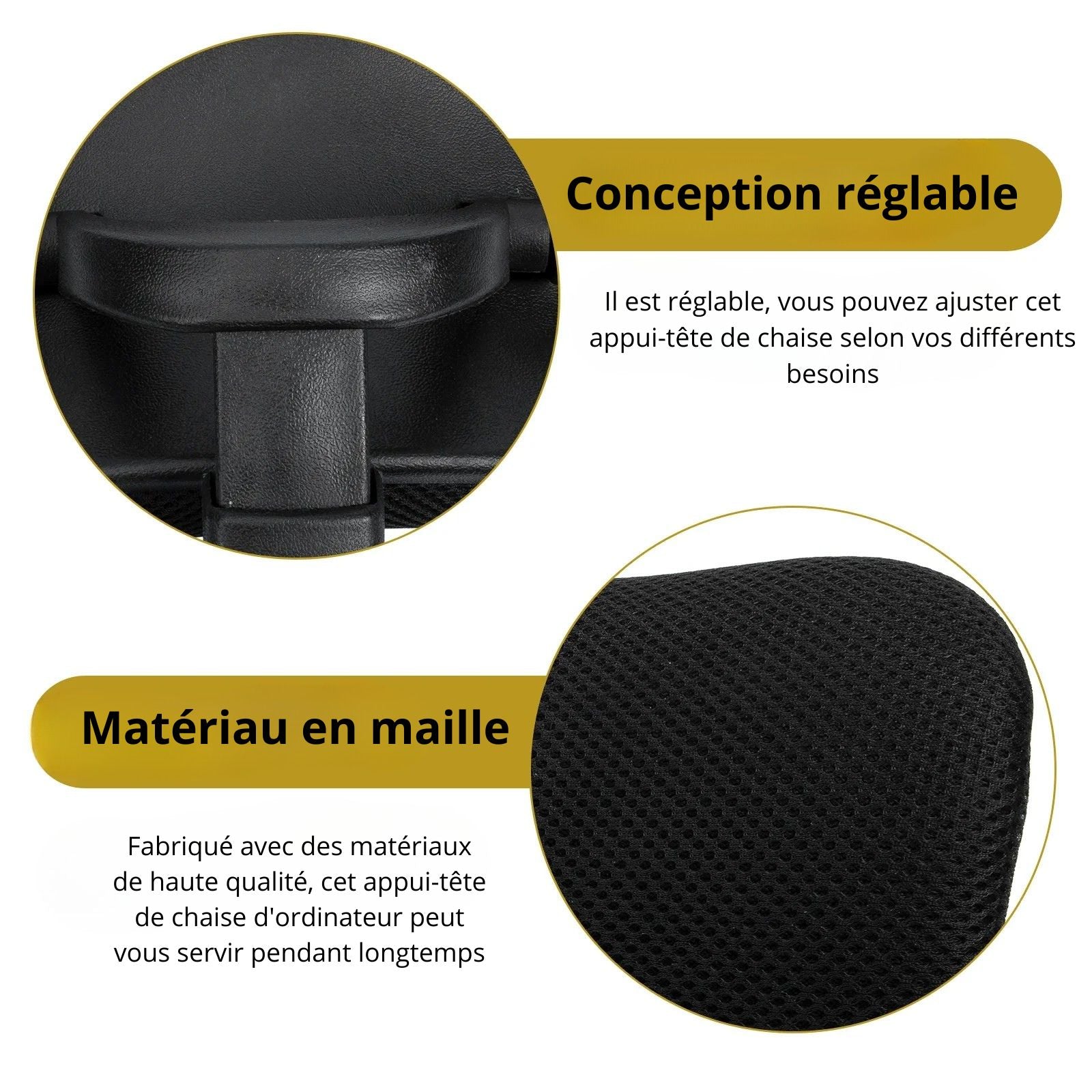 Appui-Tête Ergonomique Noir Pour Chaise De Bureau