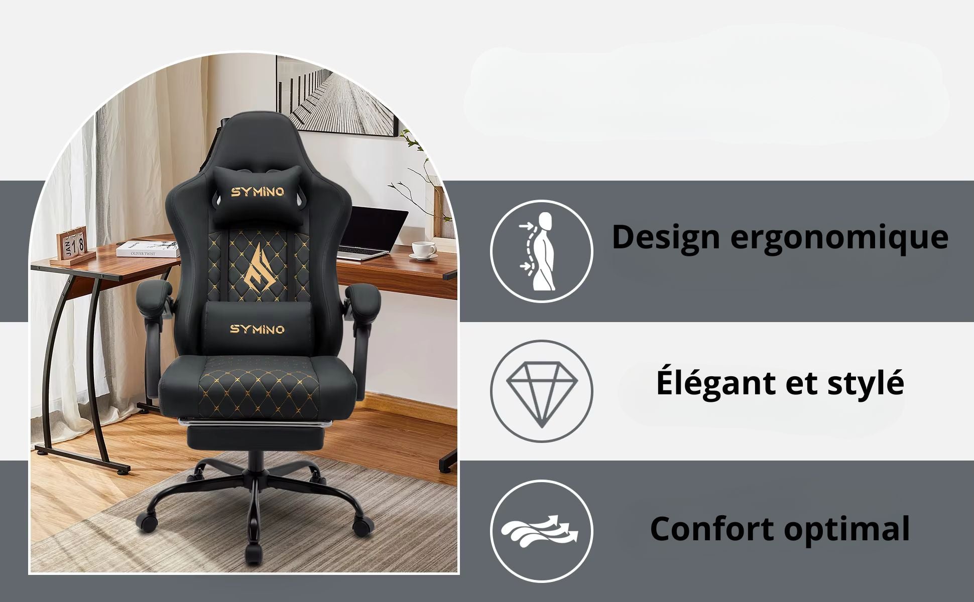 Chaise De Bureau Ergonomique Gaming Gris Ou Noir