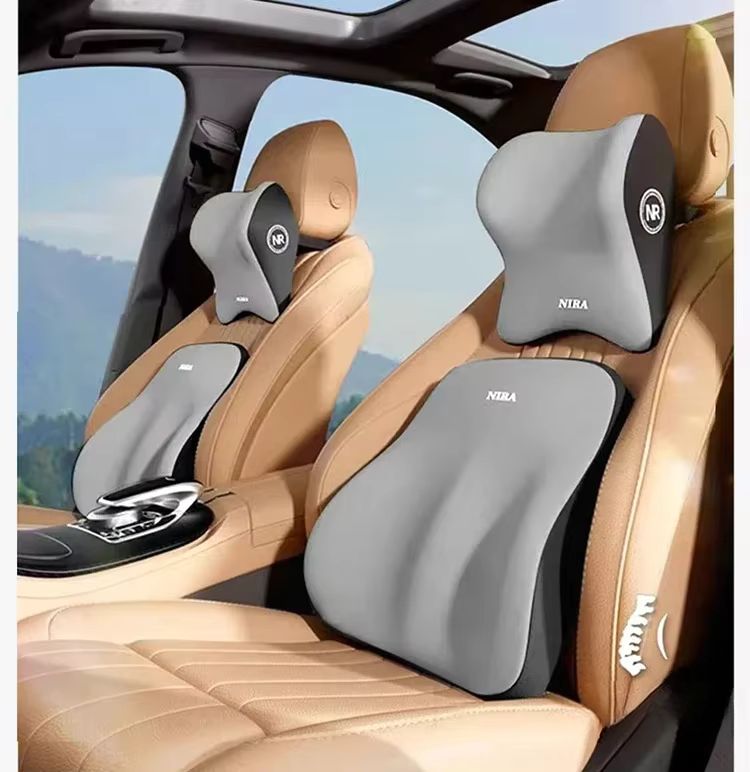 Ensemble Coussin Lombaire Et Appui-Tête Noir/ Marron/ Gris