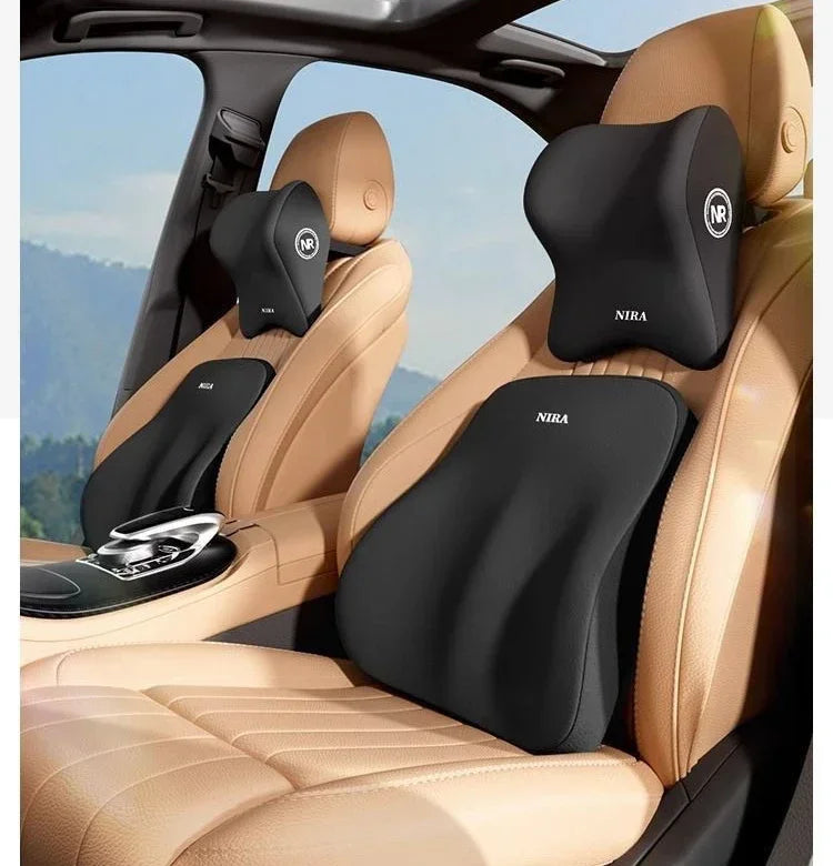 Ensemble Coussin Lombaire Et Appui-Tête Noir/ Marron/ Gris