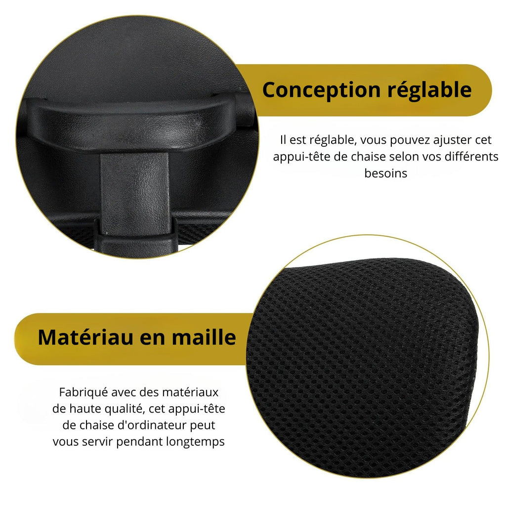 Appui-Tête Ergonomique Noir Pour Chaise De Bureau