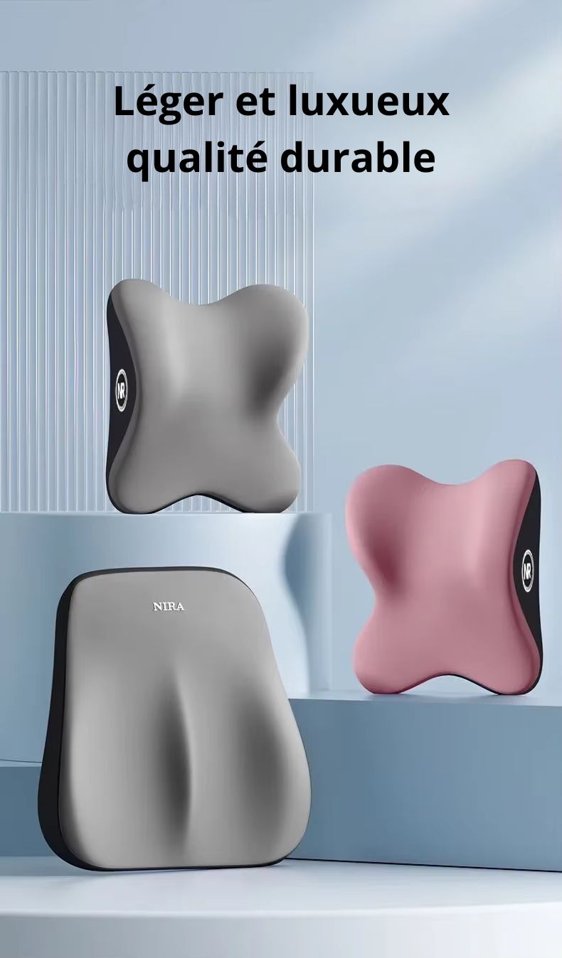 Ensemble Coussin Lombaire Et Appui-Tête Noir/ Marron/ Gris